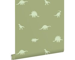 ESTAhome behang dinosaurussen vergrijsd groen - 50 x 900 cm - 131804