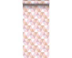 ESTAhome behang driehoekjes lila paars, zacht roze en terracotta - 50 x 900 cm - 139475