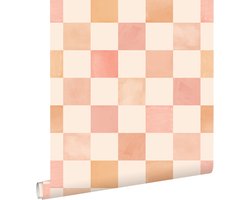 ESTAhome behang geblokt motief beige, oranje en roze - 50 x 900 cm - 131719