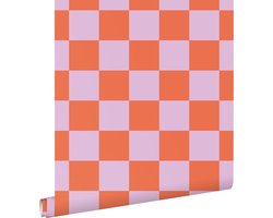 ESTAhome behang geblokt motief lila paars en oranje - 53 cm x 10.05 m - 130914