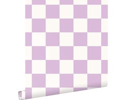 ESTAhome behang geblokt motief lila paars en wit - 53 cm x 10.05 m - 139997
