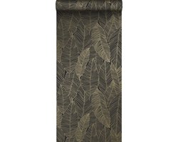 ESTAhome behang getekende bladeren zwart en goud - 53 cm x 10.05 m - 139126