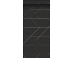 ESTAhome behang grafische lijnen zwart en goud - 53 cm x 10.05 m - 139144