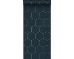 ESTAhome behang hexagon donkerblauw en goud - 53 cm x 10.05 m - 139237