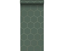 ESTAhome behang hexagon donkergroen en goud - 53 cm x 10.05 m - 139228