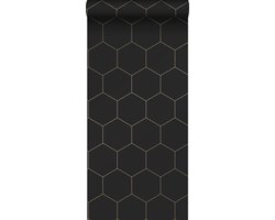ESTAhome behang hexagon zwart en goud - 53 cm x 10.05 m - 139313