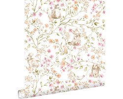 ESTAhome behang konijnen groen, roze en oranje - 0.53 x 10.05 m - 131705