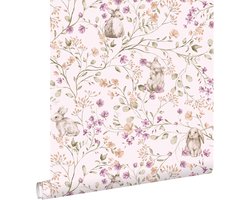 ESTAhome behang konijnen paars, groen en bruin - 50 x 900 cm - 131702