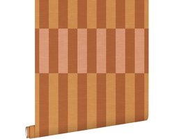 ESTAhome behang linnen-look strepen okergeel en terracotta - 50 x 900 cm - 132246