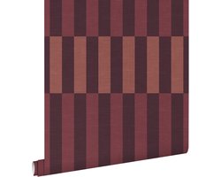 ESTAhome behang linnen-look strepen paars en bordeaux rood - 50 x 900 cm - 132254