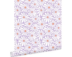 ESTAhome behang madeliefjes lila paars en oranje - 53 cm x 10.05 m - 131153