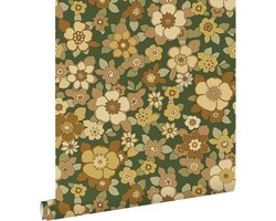 ESTAhome behang retro bloemen donkergroen en geel - 50 x 900 cm - 131528
