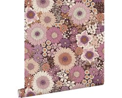 ESTAhome behang retro bloemen mauve paars en terracotta roze - 53 cm x 10.05 m - 131319
