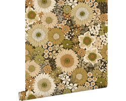 ESTAhome behang retro bloemen olijfgroen en oranje bruin - 50 x 900 cm - 131317