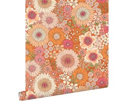 ESTAhome behang retro bloemen oranje en roze - 53 cm x 10.05 m - 131315