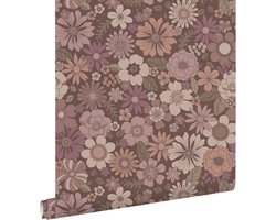 ESTAhome behang retro bloemen oudroze en aubergine paars - 53 cm x 10.05 m - 131135