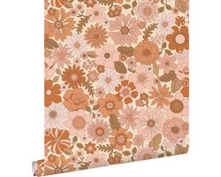 ESTAhome behang retro bloemen terracotta roze en oranje - 53 cm x 10.05 m - 130962