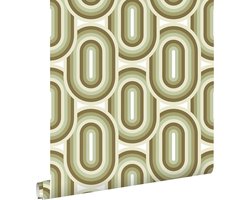 ESTAhome behang retro ornamenten olijfgroen - 53 cm x 10.05 m - 130984