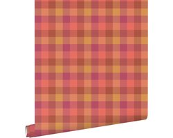 ESTAhome behang ruitmotief roze, paars en bruin - 50 x 900 cm - 132064