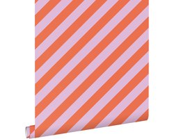 ESTAhome behang strepen lila paars en oranje - 53 cm x 10.05 m - 139956