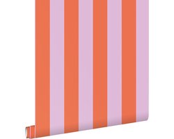 ESTAhome behang strepen oranje en lila paars - 53 cm x 10.05 m - 139904