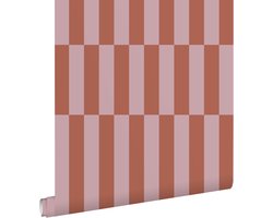 ESTAhome behang strepen terracotta en oudroze - 53 cm x 10.05 m - 131216