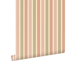 ESTAhome behang strepen terracotta roze en groen - 50 x 900 cm - 131506