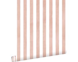 ESTAhome behang strepen terracotta roze en wit - 53 cm x 10.05 m - 131307