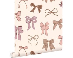 ESTAhome behang strikjes bruin, roze en paars - 50 x 900 cm - 131470