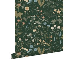 ESTAhome behang veldbloemen donkergroen en blauw - 53 cm x 10.05 m - 139697