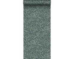 ESTAhome behang vintage bloemen donkerblauw en vergrijsd groen - 53 cm x 10.05 m - 139429