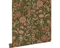 ESTAhome behang vintage bloemen donkergroen en terracotta bruin - 53 cm x 10.05 m - 131334