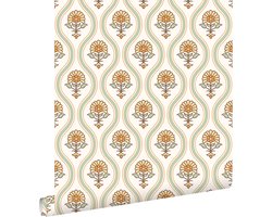 ESTAhome behang vintage bloemen groen, geel en oranje - 50 x 900 cm - 131739
