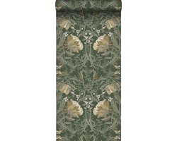 ESTAhome behang vintage bloemen in art nouveau stijl donkergroen - 53 cm x 10.05 m - 139420