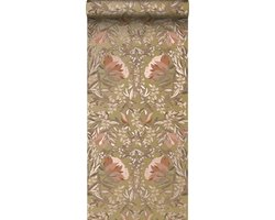 ESTAhome behang vintage bloemen in art nouveau stijl goud en terracotta roze - 53 cm x 10.05 m - 139568