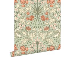 ESTAhome behang vintage bloemen in art nouveau stijl groen en terracotta - 50 x 900 cm - 131180