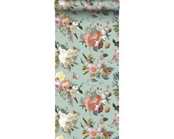 ESTAhome behang vintage bloemen vergrijsd groen - 53 cm x 10.05 m - 139366
