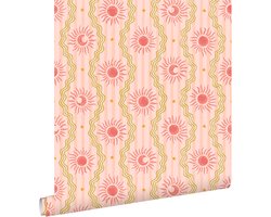 ESTAhome behang zonnetjes roze, rood en groen - 50 x 900 cm - 131713