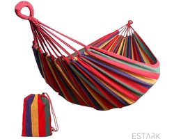 ESTARK Hangmat voor 1 persoon - Luxe Hamock Katoen - Eenpersoons Hangmat Voor Buiten Binnen - Met Opbergzak - 200 x 80 cm - Kleur