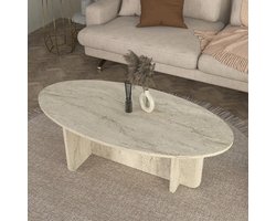 Este Home Ovale Salontafel Travertin Steenlook Beige – Ovaal Tafelblad – Moderne Couchtisch – 120 x 60 cm