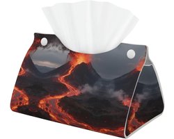 Esthetische Lederen Tissue Box Houder voor Badkamer en Kantoor - Decoratieve Organizer voor Tafelblad en Nachtkastjes met Vulkaan Design