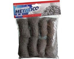 Estropajo METALICO, Metallic scrubber, Staalwol reinigingssponsjes voor vuil, vet en vuil- Wollen schuursponsjes voor keuken en badkamer- fijne staalwol voor geavanceerd boenen, polijsten, verwijderen8 cm X 8 stuks