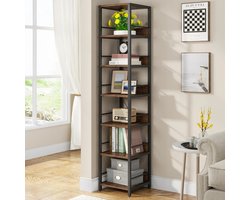 Eszenzics™ kast model "Sep" - Industrieel ontwerp - Stoer & Robuust - Landelijk - Hout - Zwart metaal - 6 Opbergplanken - 34x34x190 cm