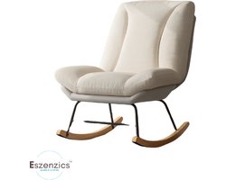Eszenzics™ Luxe schommelstoel - Model Mats - 12 standen verstelbare leuning - Minimalistisch - Design - Linnen beige - Hout - Tot 150 kg