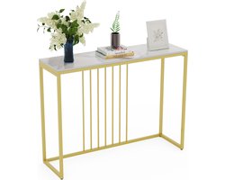 Eszenzics™ Moderne wandtafel - Dressoir - Sintered-stone marmerlook wit blad - Krasvast - Strak goudmetalen frame - 100x78.5x30 cm