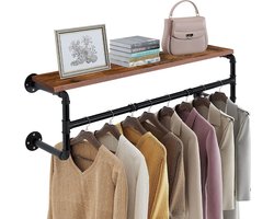 Eszenzics™ Rustieke wandkapstok - Ruimtebeparende garderobe - Industrieel steigerbuis design - Houten legplank - 100x25x22cm