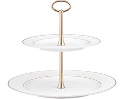 Etagère 2 etages - Taartstandaard Serveerschaal - Taart en Snacks Presenteren - Porselein met Gouden Strepen - Ø 27 cm