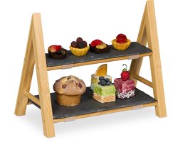 etagere 2 laags - 27 cm - 2 leistenen serveerplanken - bamboe