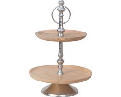 Etagere - 2-laags - hout/rvs - H38 x D20/25 cm
