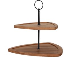 Etagere 2-laags van bamboe 25 x 25 x 24 - Driehoekige etagere - High Tea serveerplateau - Tapas kaasplankje/borrelplankje